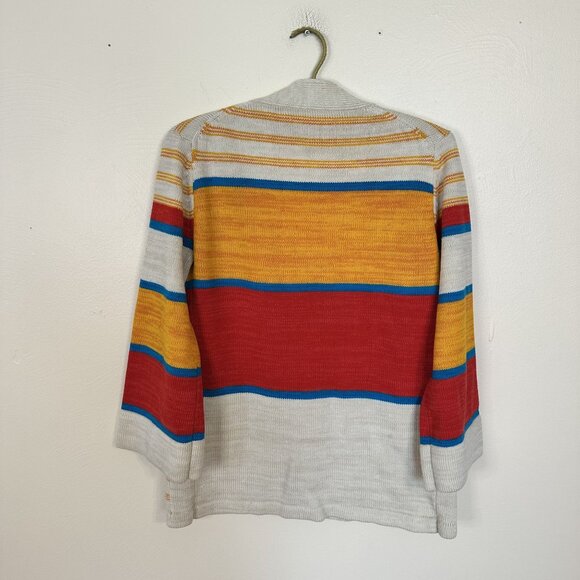 Vtg Womens Cardigan Sweater 1970s Open Front Medium Aztec Western Red Yellow - Picture 4 of 6